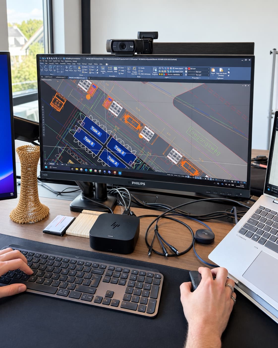 Ingenieur werkt aan de layout van een batterijproject in CAD op het kantoor van Gridstate